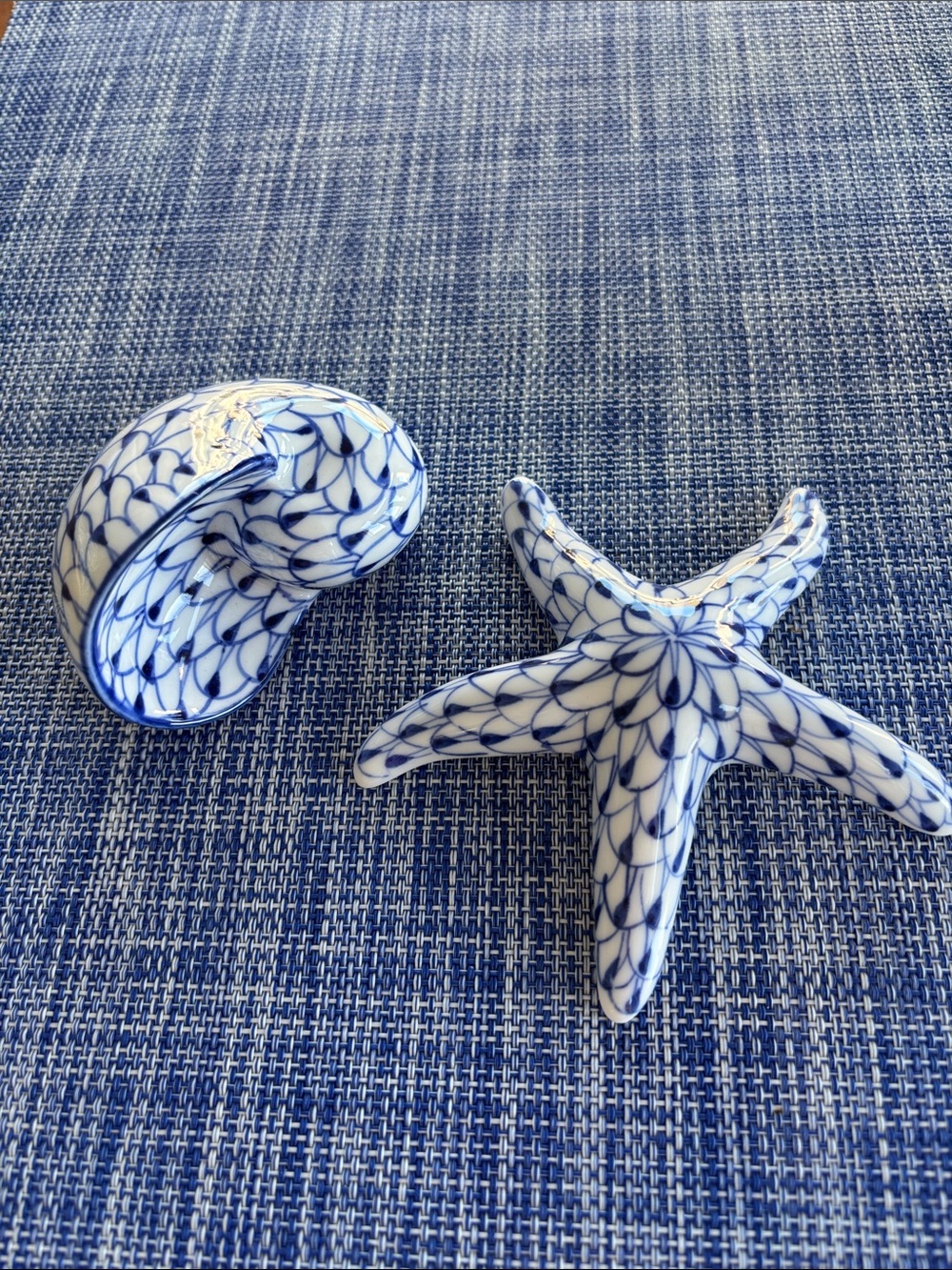 Blue and White Porcelain Starfish Accent Sculpture - Home Accents